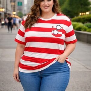 Where's Waldo Tee Unisex 2XL Red White Striped‎ Graphic Shirt Geekcore Novelty